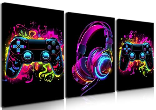 BGFCE Gaming-Deko-Set, Neon-Videospiel-Leinwandbilder fürs Gaming-Zimmer, gerahmte Poster und Drucke als Wanddeko für Jungenzimmer, Kinder- und Jugendzimmer, 40,6 x 61 cm, 3er-Set von BGFCE