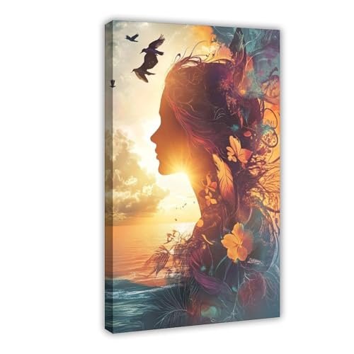 BGFER Frauenkopf-Blumen-Kunst-Poster (1) Leinwandposter Schlafzimmer Dekor Landschaft Büro Zimmer Dekor Geschenk 30 x 45 cm von BGFER