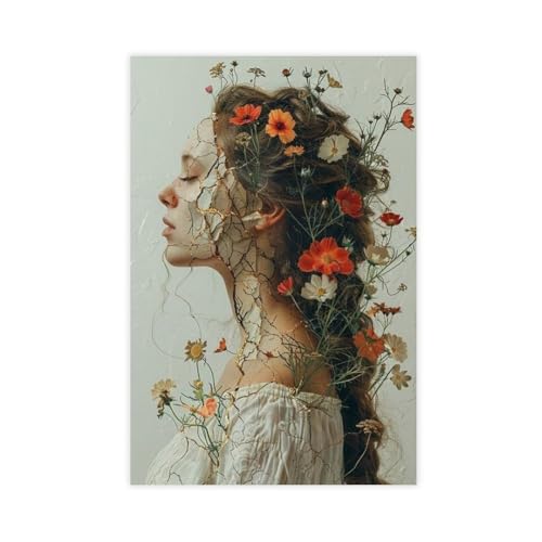 BGFER Frauenkopf-Blumen-Kunst-Poster (3) Leinwandposter Schlafzimmer Dekor Landschaft Büro Zimmer Dekor Geschenk 40 x 60 cm von BGFER