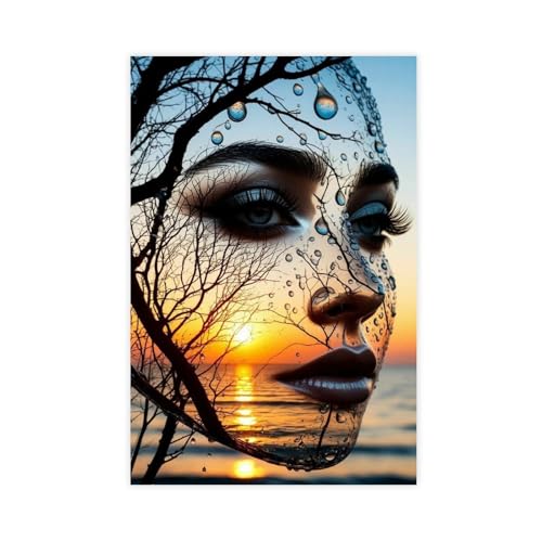 BGFER Frauenkopf-Blumen-Kunst-Poster (5) Leinwandposter Schlafzimmer Dekor Landschaft Büro Zimmer Dekor Geschenk 50 x 75 cm von BGFER