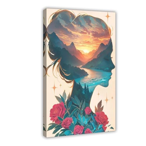 BGFER Frauenkopf-Blumen-Kunst-Poster (7) Leinwandposter Schlafzimmer Dekor Landschaft Büro Zimmer Dekor Geschenk 40 x 60 cm von BGFER