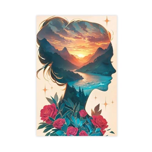 BGFER Frauenkopf-Blumen-Kunst-Poster (7) Leinwandposter Schlafzimmer Dekor Landschaft Büro Zimmer Dekor Geschenk 40 x 60 cm von BGFER