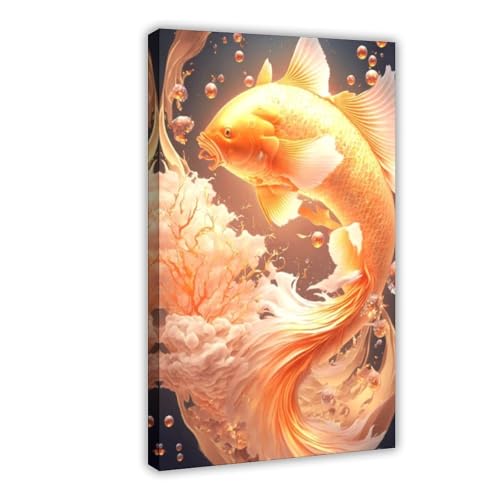BGFER Goldenes Koi-Poster auf Leinwand, Schlafzimmer, Dekoration, Landschaft, Büro, Raumdekoration, Geschenk, 40 x 60 cm von BGFER