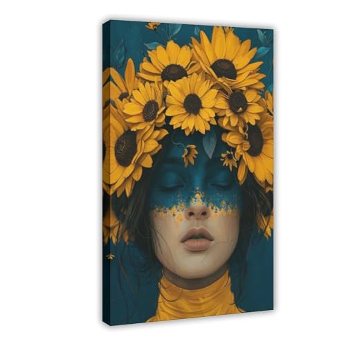 BGFER Kunst-Poster mit Frauenkopf-Blumen (20) auf Leinwand, Wandkunst, Dekordruck, Bild Gemälde für Wohnzimmer, Schlafzimmer, Dekoration, 30 x 45 cm von BGFER