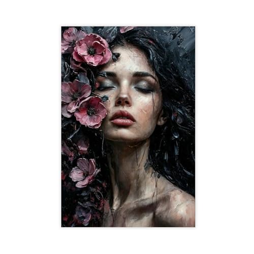 BGFER Kunst-Poster mit Frauenkopf-Blumenmotiv (24) auf Leinwand, Schlafzimmer, Dekoration, Landschaft, Büro, Raumdekoration, Geschenk, 30 x 45 cm von BGFER