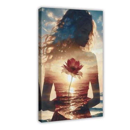 BGFER Kunstposter mit Frauenkopf, Blumen-Kunst-Poster (26) auf Leinwand, Schlafzimmer, Dekoration, Landschaft, Büro, Raumdekoration, Geschenk, 60 x 90 cm von BGFER