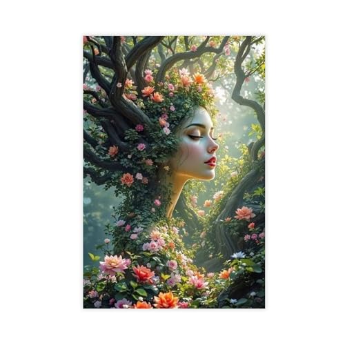 BGFER Kunstposter mit Frauenkopf, Blumen-Kunst-Poster (27) auf Leinwand, Schlafzimmer, Dekoration, Landschaft, Büro, Raumdekoration, Geschenk, 60 x 90 cm von BGFER