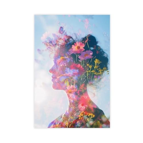 BGFER Kunstposter mit Frauenkopf-Blume, Leinwandposter, Schlafzimmer-Dekor, Landschaft, Büro, Raumdekoration, Geschenk, 60 x 90 cm, 2 Stück BGFER Kunstposter mit Frauenkopf-Blume, Leinwandposter, Schlafzimmer-Dekor, Landschaft, Büro, Raumdekoration, Geschenk, 60 x 90 cm, 2 Stück von BGFER