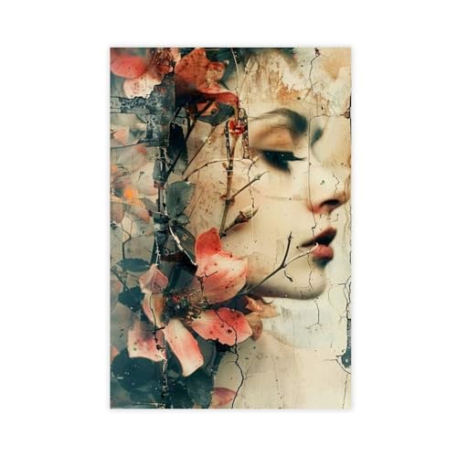 BGFER Kunstposter mit Frauenkopf-Blumen (14), Leinwandposter, Wandkunst, Dekordruck, Bild Gemälde für Wohnzimmer, Schlafzimmer, Dekoration, 30 x 45 cm von BGFER