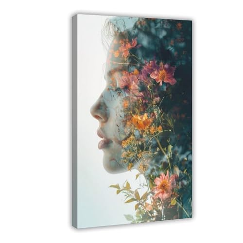 BGFER Kunstposter mit Frauenkopf-Blumen (18) auf Leinwand, Wandkunst, Dekordruck, Bild Gemälde für Wohnzimmer, Schlafzimmer, Dekoration, 50 x 75 cm von BGFER