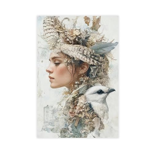 BGFER Kunstposter mit Frauenkopf-Blumenmotiv (19) auf Leinwand, Wandkunst, Dekordruck, Bild Gemälde für Wohnzimmer, Schlafzimmer, Dekoration, 50 x 75 cm von BGFER
