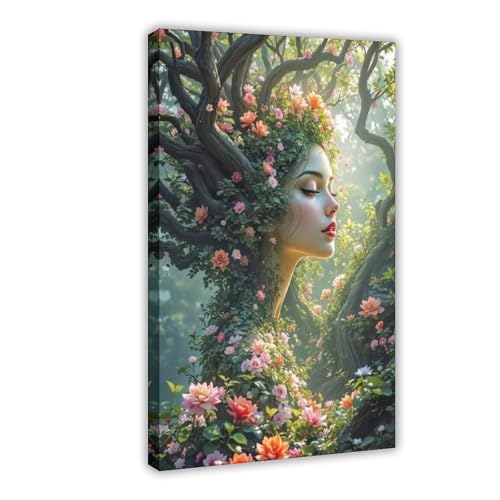 BGFER Kunstposter mit Frauenkopf-Blumenmotiv (27) auf Leinwand, Wandkunst, Dekordruck, Bild Gemälde für Wohnzimmer, Schlafzimmer, Dekoration, 30 x 45 cm von BGFER