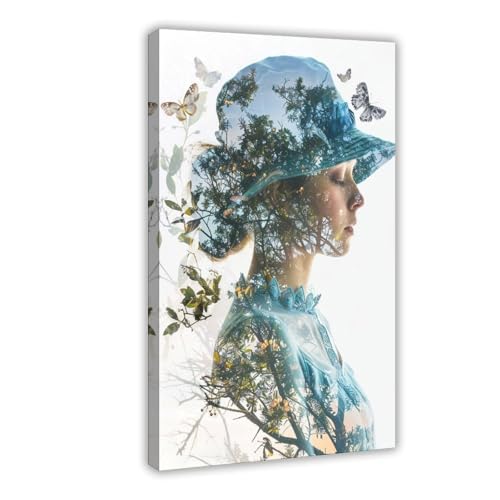 BGFER Kunstposter mit Frauenkopf-Blumenmotiv (30) auf Leinwand, Schlafzimmer, Dekoration, Landschaft, Büro, Raumdekoration, Geschenk, 30 x 45 cm von BGFER