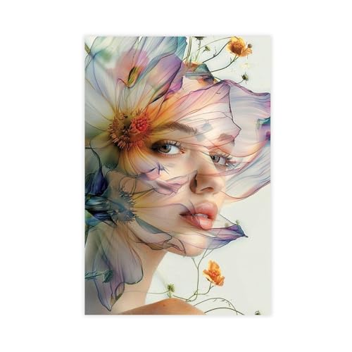 BGFER Kunstposter mit Frauenkopf-Blumenmotiv (8), Leinwandposter, Schlafzimmer, Dekoration, Landschaft, Büro, Raumdekoration, Geschenk, 60 x 90 cm von BGFER