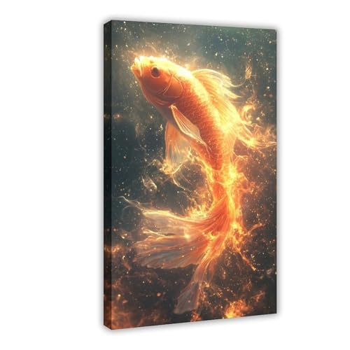 BGFER Poster auf Leinwand, Motiv: Feuriger Goldfisch, Wandkunst, Dekordruck, Gemälde für Wohnzimmer, Schlafzimmer, Dekoration, 40 x 60 cm von BGFER