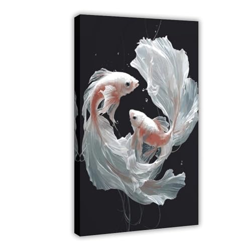 Poster mit zwei Betta-Fischen im dunklen Wasser, Leinwand, Poster, Schlafzimmer, Dekoration, Landschaft, Büro, Raumdekoration, Geschenk, 40 x 60 cm von BGFER
