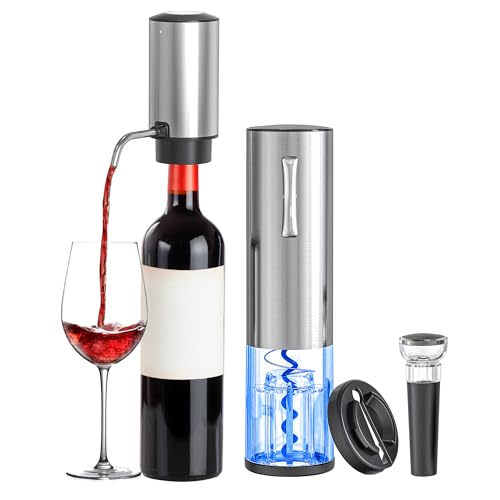 BGFOX Electric Wine Bottle Opener Set Rechargeable Stainless Steel, 4 in 1 Automatic Electric Corkscrew, Automatic Electric Wine Aerator, Foil Cutter and Vacuum Stopper, Gifts for Wine Lovers von BGFOX