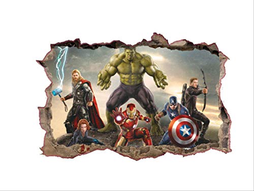 Wandaufkleber, Die Avengers Anime Gebrochene Wandtattoos Superhelden Iron Man Hulk 3D Vinyl Aufkleber Kinder Schlafzimmer Dekoration Marvel Poster 70X50Cm von BGHJN