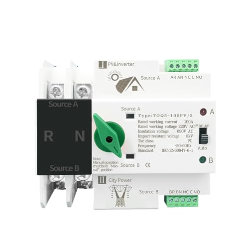 BGMCSFerG Einphasige DIN-Schiene ATS für PV-Wechselrichter Dual Power Automatische Übertragung Wahlschalter ununterbrochen 2P 63A 100A 125A von BGMCSFerG
