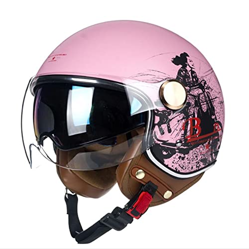 BGMKE Erwachsene Motorrad Helm Retro Brain-Cap 3/4 Halbhelm Vintage Style Jethelm Für Herren Damen Cruiser Scooter-Helm Mofa-Helm ECE Zertifizierung Roller Moped Helm Mit Visier von BGMKE