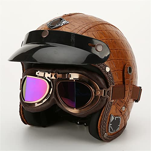 BGMKE Unisex-Erwachsene Motorrad Open Face 3/4 Helm Retro Style Cruiser Scooter Leder Halbschalenhelm Für Herren Damen ECE Zertifizierung Street Moped Retro Jet Helme Chopperhelm Mopedhelm von BGMKE