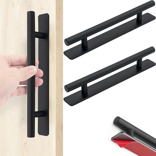 BGOBTY Möbelgriffe,2 Stück Selbstklebende Schrankgriffe,Schrank Schublade Türgriffe Edelstahl,Küchengriffe,Ohne Bohren Griffe,für Schrank Schublade Kleiderschrank Schranktür (Schwarz, 128 mm) von BGOBTY