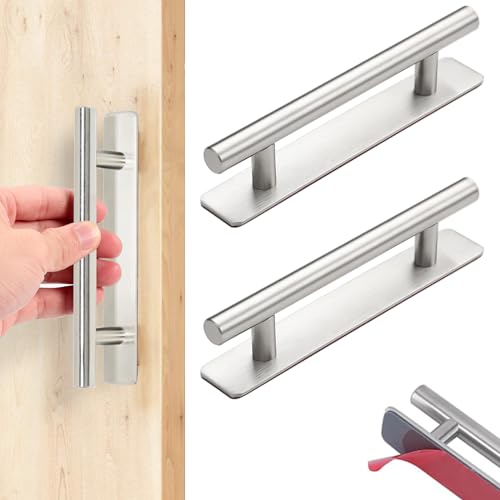 BGOBTY Möbelgriffe,2 Stück Selbstklebende Schrankgriffe,Schrank Schublade Türgriffe Edelstahl,Küchengriffe,Ohne Bohren Griffe,für Schrank Schublade Kleiderschrank Schranktür (Silber, 76 mm) von BGOBTY