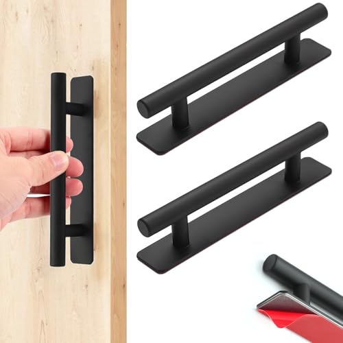 BGOBTY Möbelgriffe,2 Stück Selbstklebende Schrankgriffe,Schrank Schublade Türgriffe Edelstahl,Küchengriffe,Ohne Bohren Griffe,für Schrank Schublade Kleiderschrank Schranktür (Schwarz, 96 mm) von BGOBTY