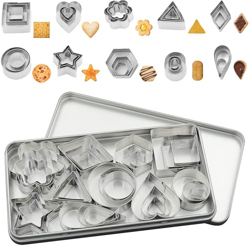 BGOBTY Plätzchen Ausstecher Mini,30 Stück Kleine Keksausstecher aus Edelstahl,10 Formen Metall Cookie Cutter,Geometrische Ausstechformen Set,DIY Tools für Keks,Plätzchen,Tortendekorationen von BGOBTY