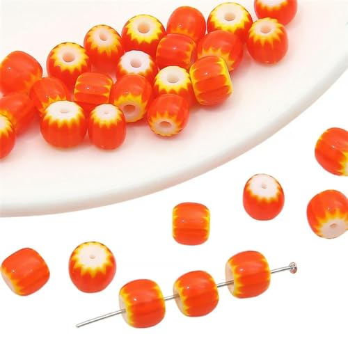 10 Stück 6 mm handgefertigte Lampwork-Glasblumenperlen, Kürbisperlen für Charm-Halsketten, Armbänder, Ohrringe, DIY-Schmuckherstellung-09 von BGPFJK