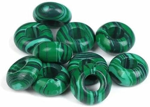 10 Stück runde Steinperlen in Donutform, große Lochaugenperlen für DIY-Armbänder, Schmuck im koreanischen Stil, Nr. 12 Malachit, 10 Stück von BGPFJK