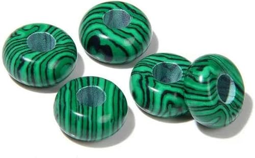 10 Stück runde Steinperlen in Donutform, große Lochaugenperlen für DIY-Armbänder, Schmuck im koreanischen Stil, Nr. 24 Malachit, 10 Stück von BGPFJK