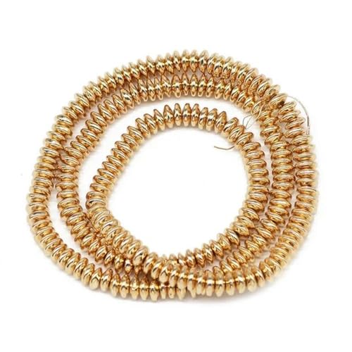 14 vergoldete Hämatitperlen, runde Sterne, herzförmige lose Perlen zur Schmuckarmbandherstellung, DIY-4 x 2 mm, 1 Strang KC von BGPFJK