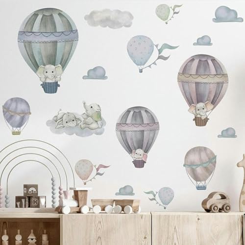 2 Stück 70 * 25 cm Cartoon Elefant Heißluftballon Wolke Lustige Toilettensitzaufkleber für Deckel Kindergarten Wandaufkleber-Standard von BGPFJK