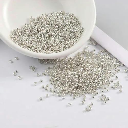 2 mm 11/0 lackierte Farben Glas-Abstandsperlen DIY tschechische Perlen 1000 Stück-Silber-2 mm 1000 Stück von BGPFJK