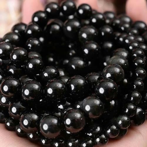 4–12 mm Steinperlen, Lava-Jaspis, Tigerauge, Quarz, Achate, runde lose Perlen – Obsidian – ca. 6 mm, 61 Perlen von BGPFJK