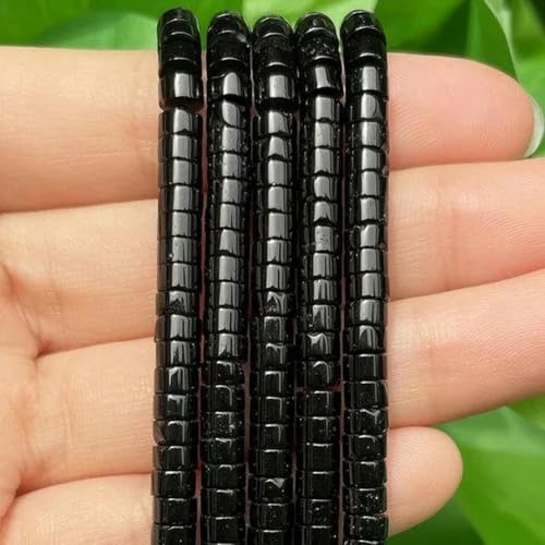 4 x 2 mm türkisfarbene Achate, Bild-Rondelle-Abstandshalterperlen, flache Abakus-Steinperlen für DIY-Armbandschmuck, Grau, 4 x 2 mm, Schwarzer Achat, 4 x 2 mm von BGPFJK