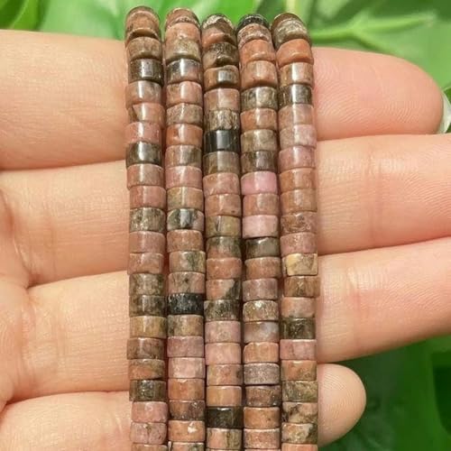 4 x 2 mm türkisfarbene Achate, Bild-Rondelle-Abstandshalterperlen, flache Abakus-Steinperlen für selbstgemachte Armbandschmuck-Grau-4 x 2 mm-Schwarze Spitze, Rhodonit-4 x 2 mm von BGPFJK