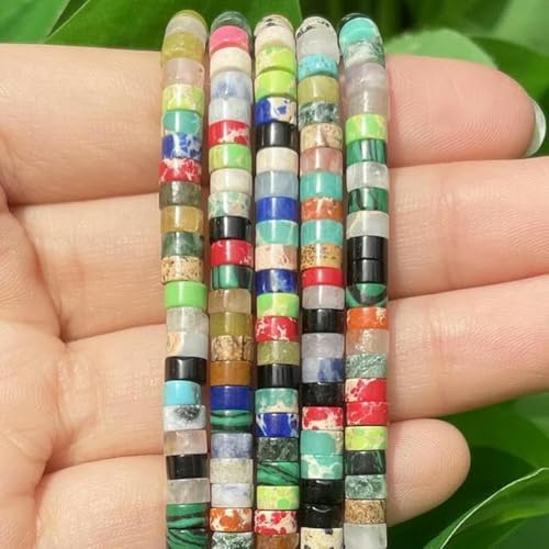 4 x 2 mm türkisfarbene Achate, Bild-Rondelle-Abstandshalterperlen, flache Abakus-Steinperlen für selbstgemachte Armbandschmuck-Grau-4 x 2 mm-gemischte Steine-4 x 2 mm von BGPFJK