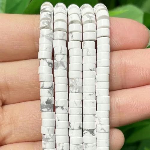 4 x 2 mm türkisfarbene Achate, Bild-Rondelle-Abstandsperlen, flache Abakus-Steinperlen für DIY-Armbandschmuck, Grau, 4 x 2 mm, Weiß, 4 x 2 mm von BGPFJK