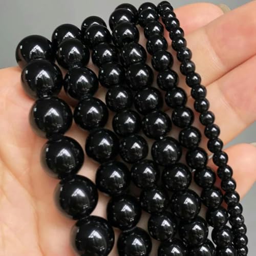 Achat-Kristallsteinperlen 4 6 8 10 12 mm lose Abstandsperlen zur Herstellung von DIY-Schmuckarmbändern 4 6 8 10 12 mm-Schwarzes Glas-10 mm (ca. 36 Stück) von BGPFJK