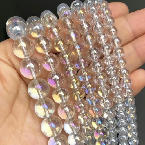 Achat-Kristallsteinperlen 4 6 8 10 12 mm lose Abstandsperlen zur Herstellung von DIY-Schmuckarmbändern 4 6 8 10 12 mm - Titanbeschichtetes Glas - 8 mm (ca. 46 Stück) von BGPFJK