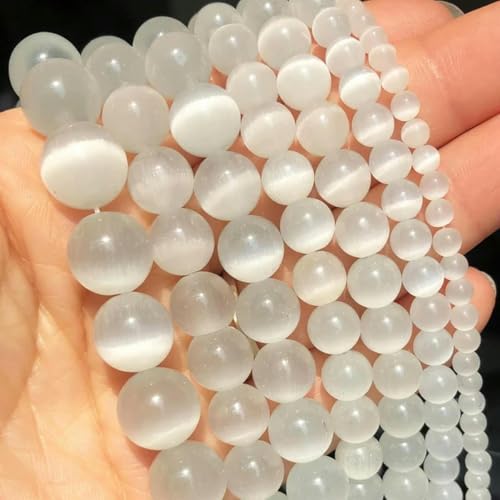 Achat-Kristallsteinperlen 4 6 8 10 12 mm lose Abstandsperlen zur Herstellung von DIY-Schmuckarmbändern 4 6 8 10 12 mm-weißes Katzenauge-12 mm (ca. 28 Stück) von BGPFJK