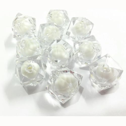 Großhandel 8 mm/10 mm/12 mm/16 mm/20 mm klobige transparente Würfel-Facettenperlen in Perlen für Modeschmuck/DIY/Perlenbeutel zum Basteln, weiß, 10 mm, 900 Stück pro Beutel von BGPFJK