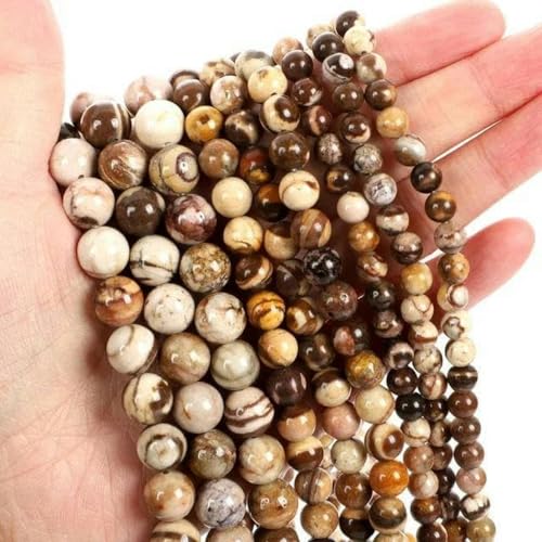 Steinperlen, gelber Achat, mattierter Jaspis, runde Perlen zur Schmuckherstellung, DIY-Armbandzubehör, 14 Zoll, 4 6 8 10 12 mm, Zebra-Jaspis, 12 mm, ca. 29 Stück von BGPFJK