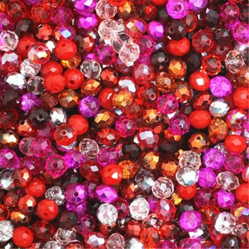 mm, 3 x 4 mm, 4 x 6 mm, 6 x 8 mm, facettierte, lose Abstandsperlen, runde Perlen, Rot, mehrfarbig, 4 x 6 mm, 50 Stück pro Beutel von BGPFJK