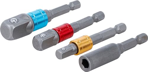 BGS Diy 20814 | Adapter-Satz für Bohrmaschinen | farbig | Antrieb Außensechskant 6,3 mm (1/4") | Abtrieb Außenvierkant 6,3 mm (1/4"), 10 mm (3/8"),12,5 mm (1/2"), Innensechskant 6,3 mm (1/4") | 4-tlg. von BGS Do it yourself