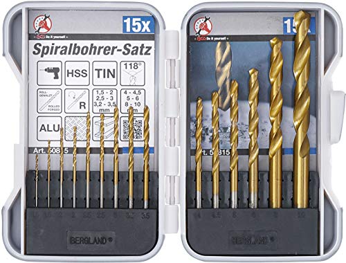 BGS Diy 50815 | HSS-Spiralbohrer-Satz | 15-tlg. | titan-nitriert | Ø 1,5-10 mm | inkl. Kassette | Metall-Bohrer von BGS Do it yourself