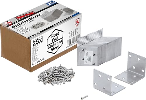 BGS 80333 | Winkelverbinder | rostfrei | 40 x 40 x 40 mm | Spar-Pack | 25 Stück von BGS Do it yourself