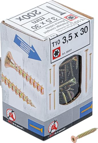 BGS Diy 88001 | Mehrzweckschrauben | T-Profil (für Torx) T10 | 3,5 x 30 mm | 200 Stück von BGS